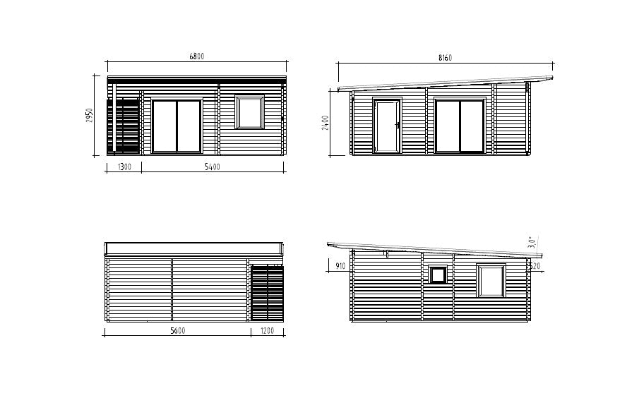 Cecilia XL(5,6x6,9m | 30m² | 70mm) Neljähuoneinen moderni kesämökki alumiiniovilla ja -ikkunoilla
