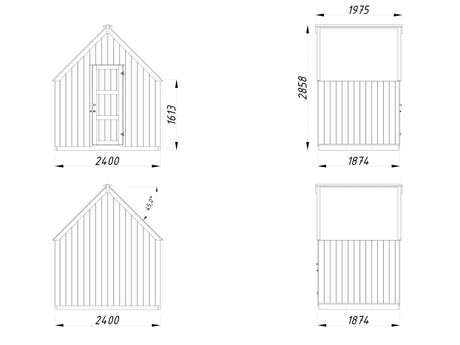 Emilia -varasto (2,4x1,9 m | 4 m² | 18 mm) Lisävarasto Emilia-kasvihuoneeseen – maalattu tummanharmaaksi