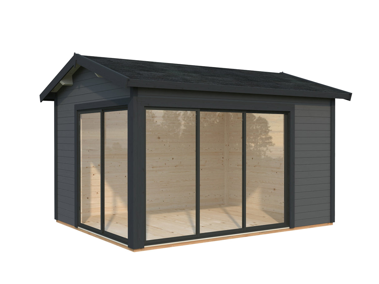 Amanda S (3,9x3m | 11,2m2 | 44mm)  piharamökki liukuovilla (saatavana kaksilasitus)