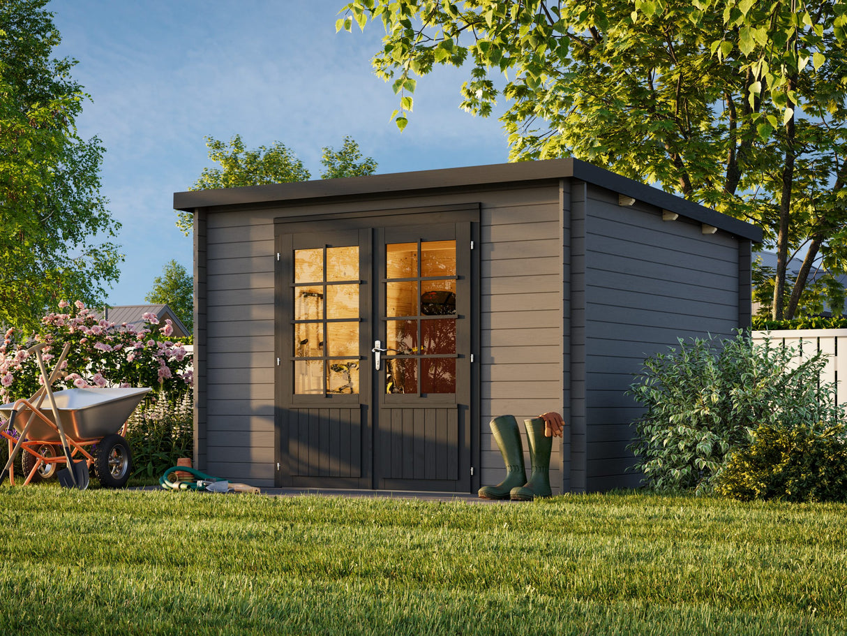 Ella (3,2x3,2m | 8,7m² | 28mm) Moderni tasakattoinen puutarhamökki