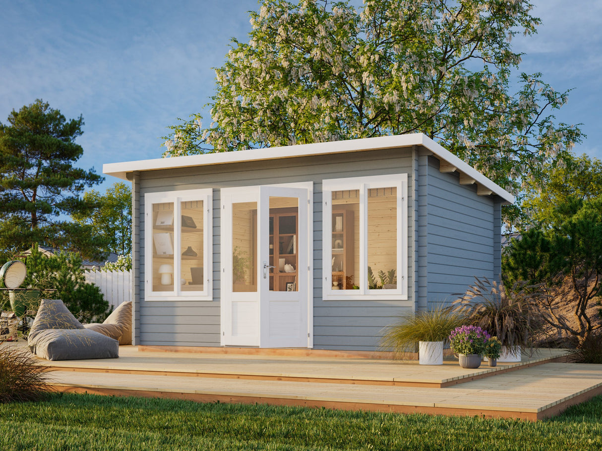 Lisa S (4x3m | 11,5m² | 34mm) Pulpettikattoinen kevythirsinen piharakennus