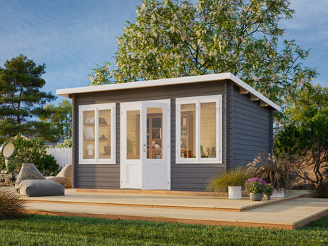 Lisa S (4x3m | 11,5m² | 34mm) Pulpettikattoinen kevythirsinen piharakennus