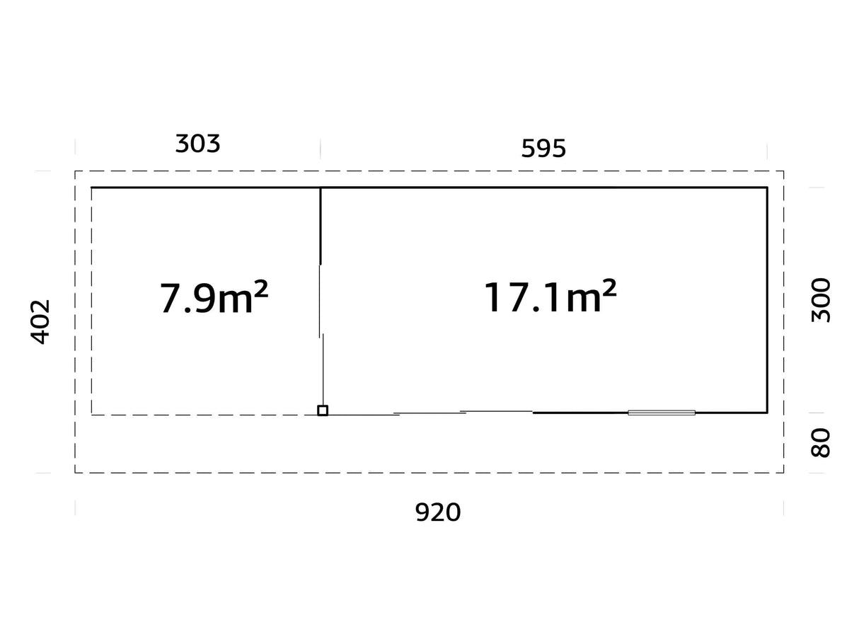 Andrea XL (9x3m | 17,1+7,9m² | 44mm) piharamökki liukuovilla (saatavana kaksilasitus)