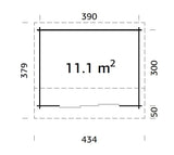 Ines M (3,9x3m | 11,1m² | 44mm) Moderni puutarhatoimisto liukuovilla (saatavana kaksinkertaiset lasit)