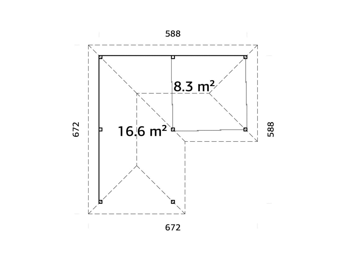 Bianca 211/511 (6x6m | 24,9m²) kulmakevytmökki liukuovilla ja sälekaihdinseinillä (saatavana tuplalasilla)