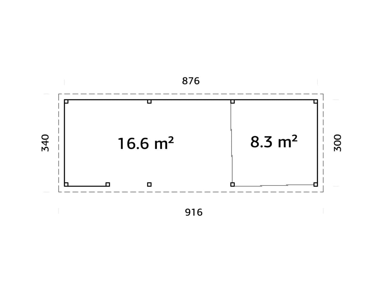 Lenna 415/715 (9x3m | 24,9m²) Lasinen piharakennus liukuovilla (Saatavana tuplalasilla)