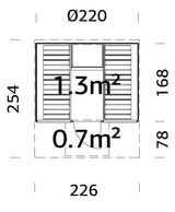 Anita M (2,2x2,5m | 1,3+0,7m² | 42mm) puinen tynnyrisauna lasiseinällä