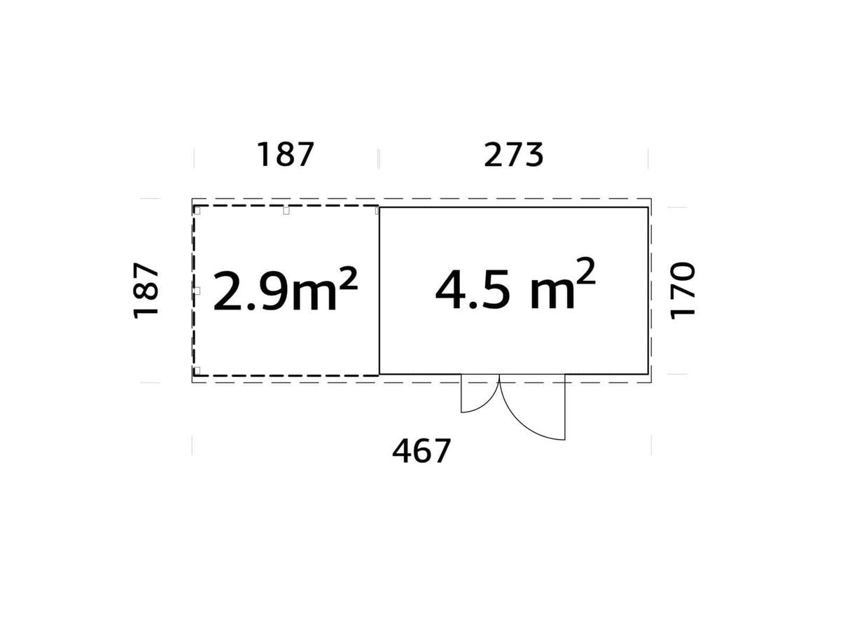 Leif XL (4,6x1,7m | 4,5+2,9m²) Tilava puutarhavaja