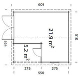 Roger M (5,3x5,7m | 21,9+5,2m² | 44mm) Autotalli puuovella ja katoksella