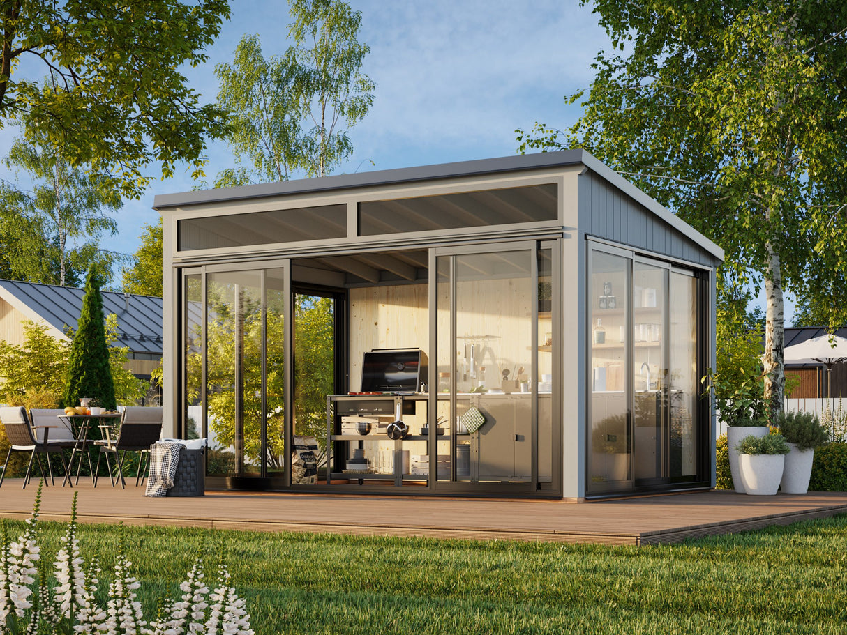 Saga S (4,2x3 m | 11,6 m² | 120x120 mm) Kompakti erillinen lasipuutarha tai kesähuone pihaan