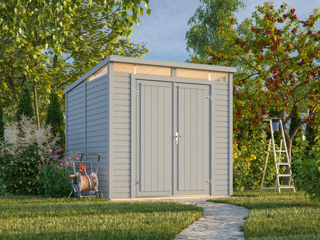 Elias S (2,2x2,3 m | 4,9 m² | 16 mm) Kompakti puinen varastovaja yläikkunoilla