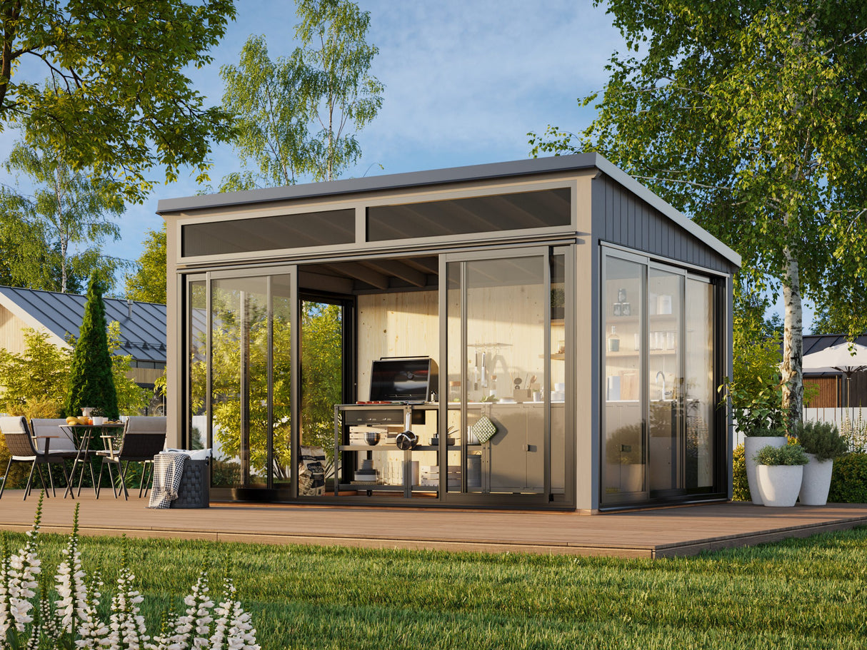 Saga S (4,2x3 m | 11,6 m² | 120x120 mm) Kompakti erillinen lasipuutarha tai kesähuone pihaan