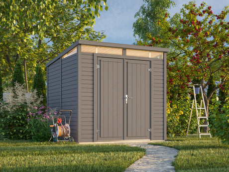 Elias S (2,2x2,3 m | 4,9 m² | 16 mm) Kompakti puinen varastovaja yläikkunoilla