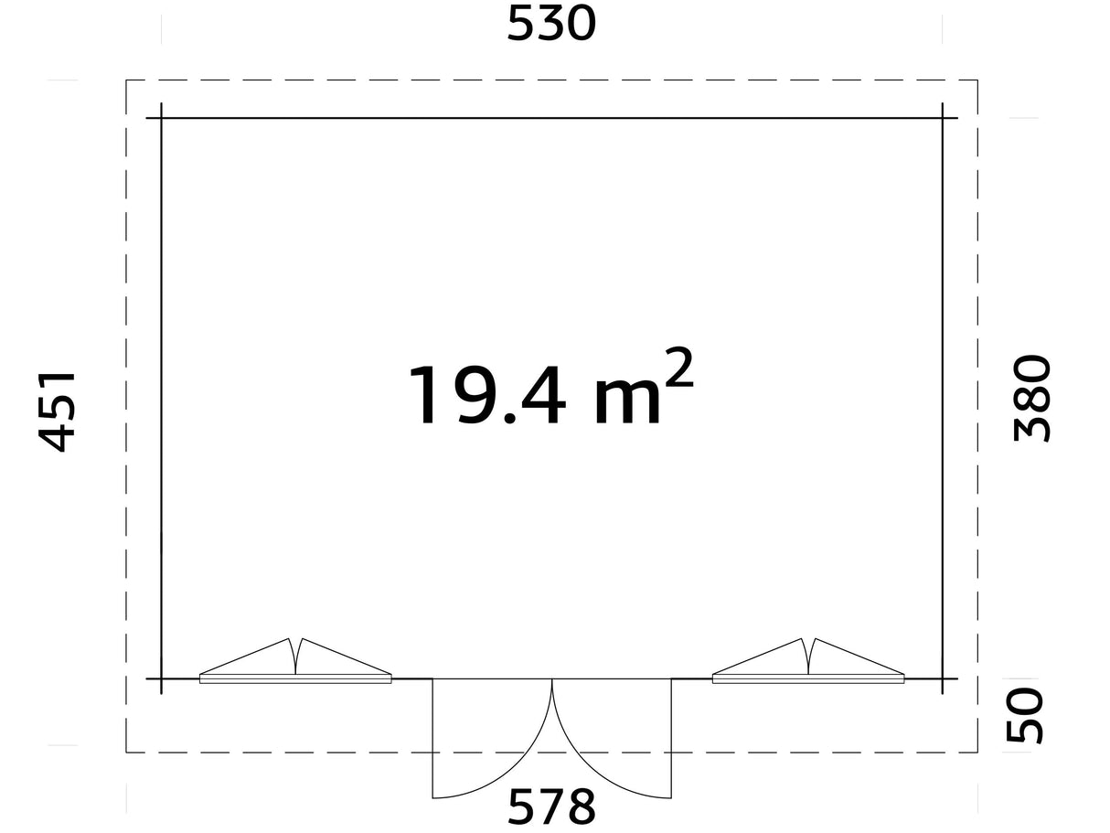 Lisandra L (5,5x4 m | 19,4 m² | 44 mm) Vierasmaja alumiiniovilla ja -ikkunoilla