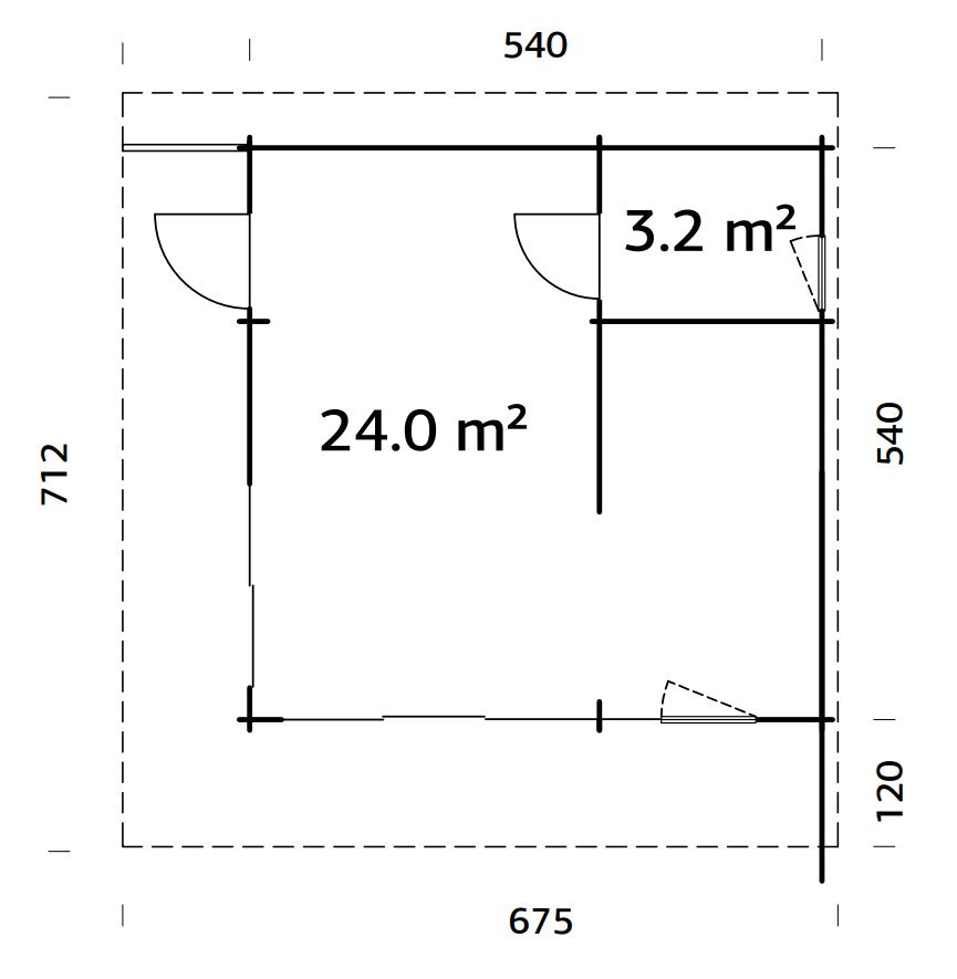 Cecilia L (5,6x5,6m | 27,2m² | 70mm) Tilava 2,5-huoneinen moderni kesämökki alumiiniovilla ja -ikkunoilla