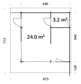 Cecilia L (5,6x5,6m | 27,2m² | 70mm) Tilava 2,5-huoneinen moderni kesämökki alumiiniovilla ja -ikkunoilla