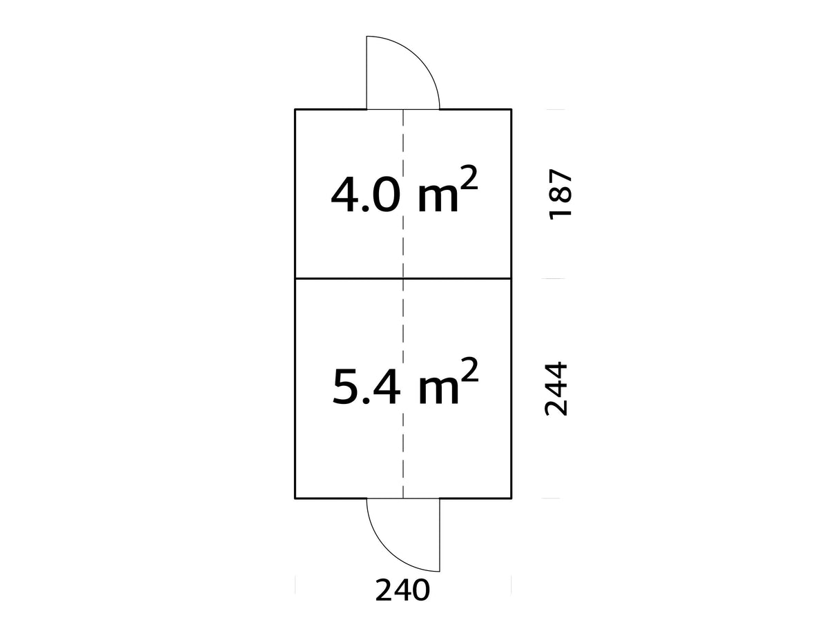 Emilia S+ (2,4x4,3 m | 5,4 + 4 m² | 18 mm) Kompakti kasvihuone ja varasto – tehtaalla maalattu