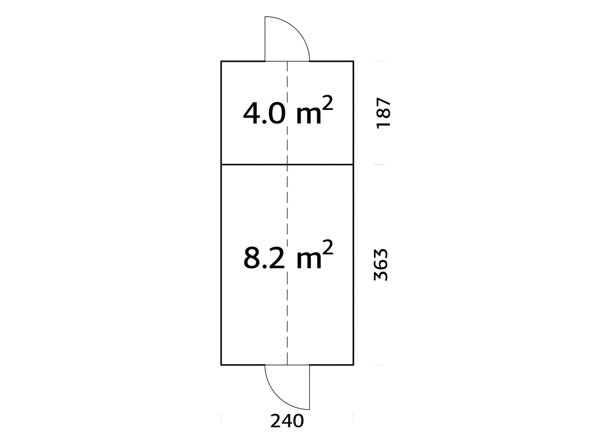 Emilia M+ (2,4x5,5 m | 8,2 + 4,0 m² | 18 mm) Kasvihuone ja työkaluvaja – maalattu harmaaksi