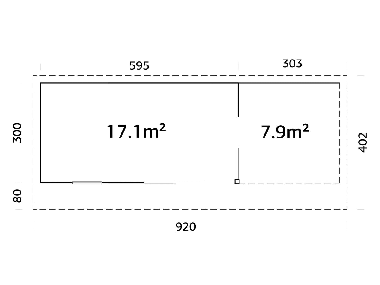 Andrea XL (9x3m | 17,1+7,9m² | 44mm) piharamökki liukuovilla (saatavana kaksilasitus)