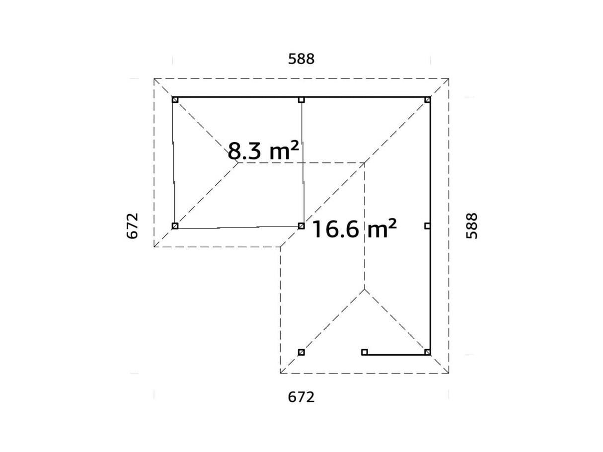 Bianca 210/510 (6x6m | 24,9m²) kulmapiharakennus isolla huvimajalla (saatavana tuplalasilla)