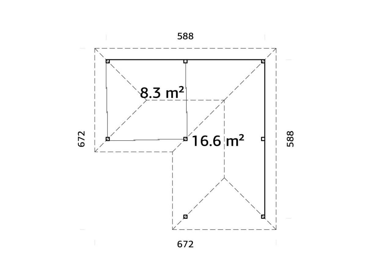 Bianca 211/511 (6x6m | 24,9m²) kulmakevytmökki liukuovilla ja sälekaihdinseinillä (saatavana tuplalasilla)