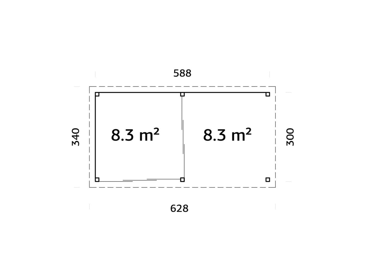 Lenna 405/705 (6x3m | 16,6m²) Lasinen piharakennus liukuovilla (Saatavana tuplalasilla)