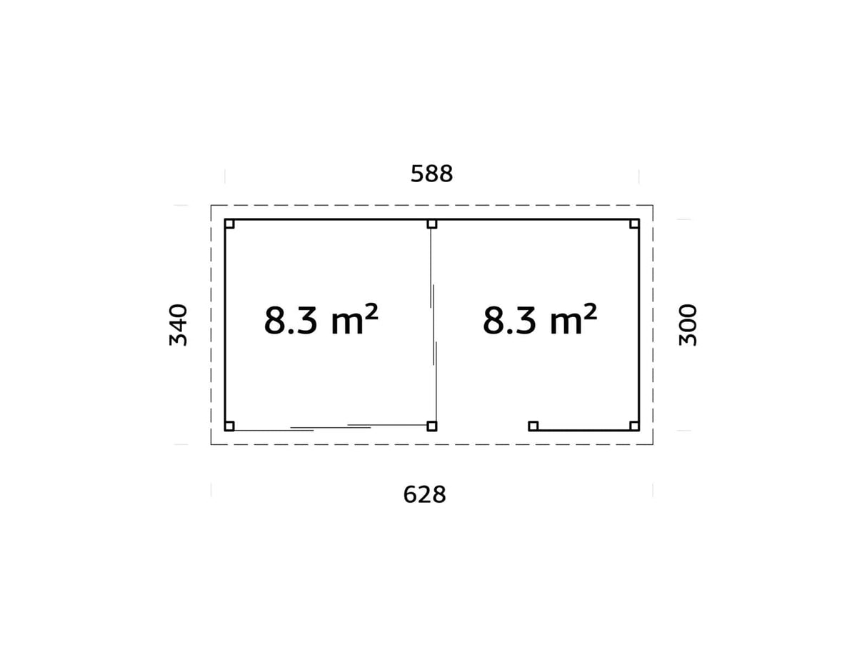 Lenna 407/707 (6x3m | 16,6m²) Lasinen piharakennus liukuovilla tuplalasilla)