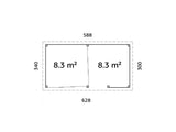 Lenna 407/707 (6x3m | 16,6m²) Lasinen piharakennus liukuovilla tuplalasilla)