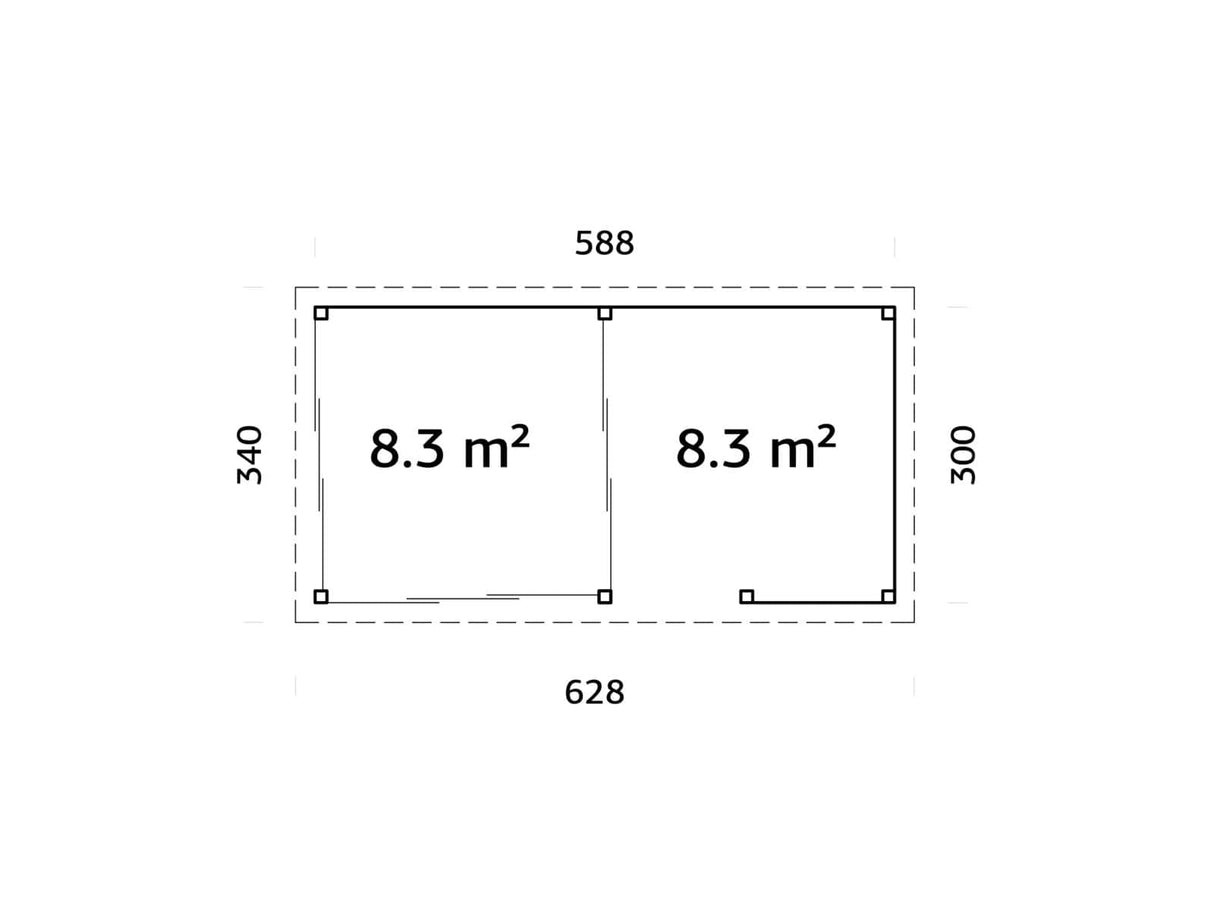 Lenna 408/708 (6x3m | 16,6m²) Lasinen piharakennus liukuovilla (Saatavana tuplalasilla)
