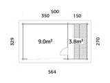 Sanna Sauna XL (5,2x2,9m | 12,8m² | 44mm) Moderni pihasauna tuplasillisilla liukuovilla