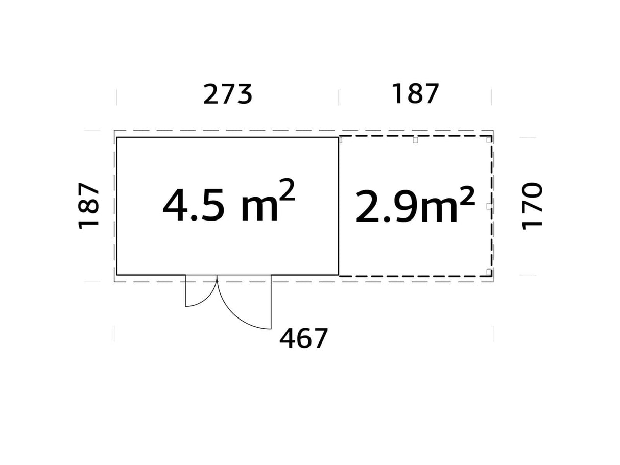 Leif XL (4,6x1,7m | 4,5+2,9m²) Tilava puutarhavaja