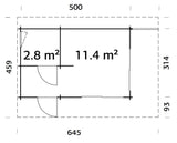 Cecilia S (5,2x3,3m | 14,2m² | 70mm) Kaksihuoneinen moderni kesämökki alumiiniovilla ja -ikkunoilla