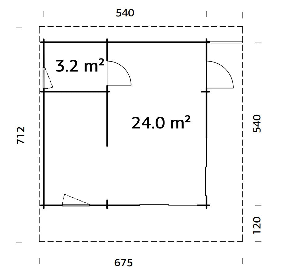 Cecilia L (5,6x5,6m | 27,2m² | 70mm) Tilava 2,5-huoneinen moderni kesämökki alumiiniovilla ja -ikkunoilla