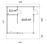 Cecilia L (5,6x5,6m | 27,2m² | 70mm) Tilava 2,5-huoneinen moderni kesämökki alumiiniovilla ja -ikkunoilla