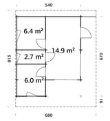 Cecilia XL(5,6x6,9m | 30m² | 70mm) Neljähuoneinen moderni kesämökki alumiiniovilla ja -ikkunoilla