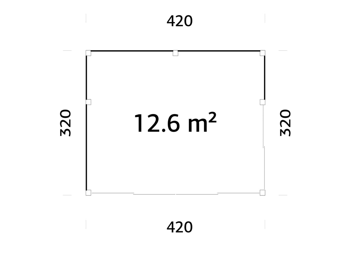 Serena 1 (4,2x3,2 m | 12,6 m² | 44 mm) Moderni kulmamallinen lasipaviljonki pihaan – alumiiniovet ja -ikkunat (yksilasinen tai kaksilasinen)