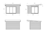 Andrea S (3,9x3m | 11,2m² | 44mm) moderni kulmakevytmökki liukuovilla (saatavana kaksilasitus)