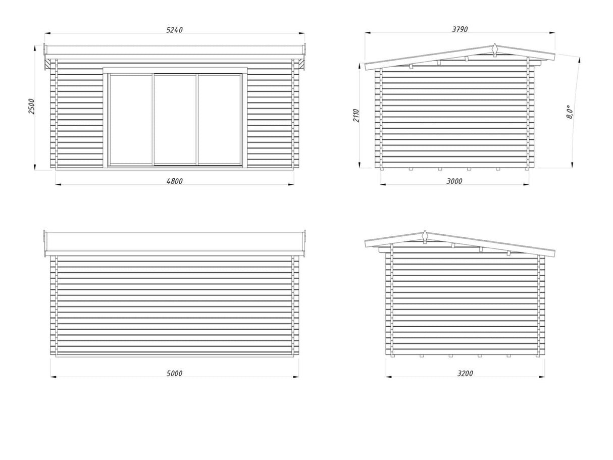 Ines L (4,8x3m | 13,7m² | 44mm) Tilava puutarhatoimisto liukuovilla (saatavana tupla-lasilla)