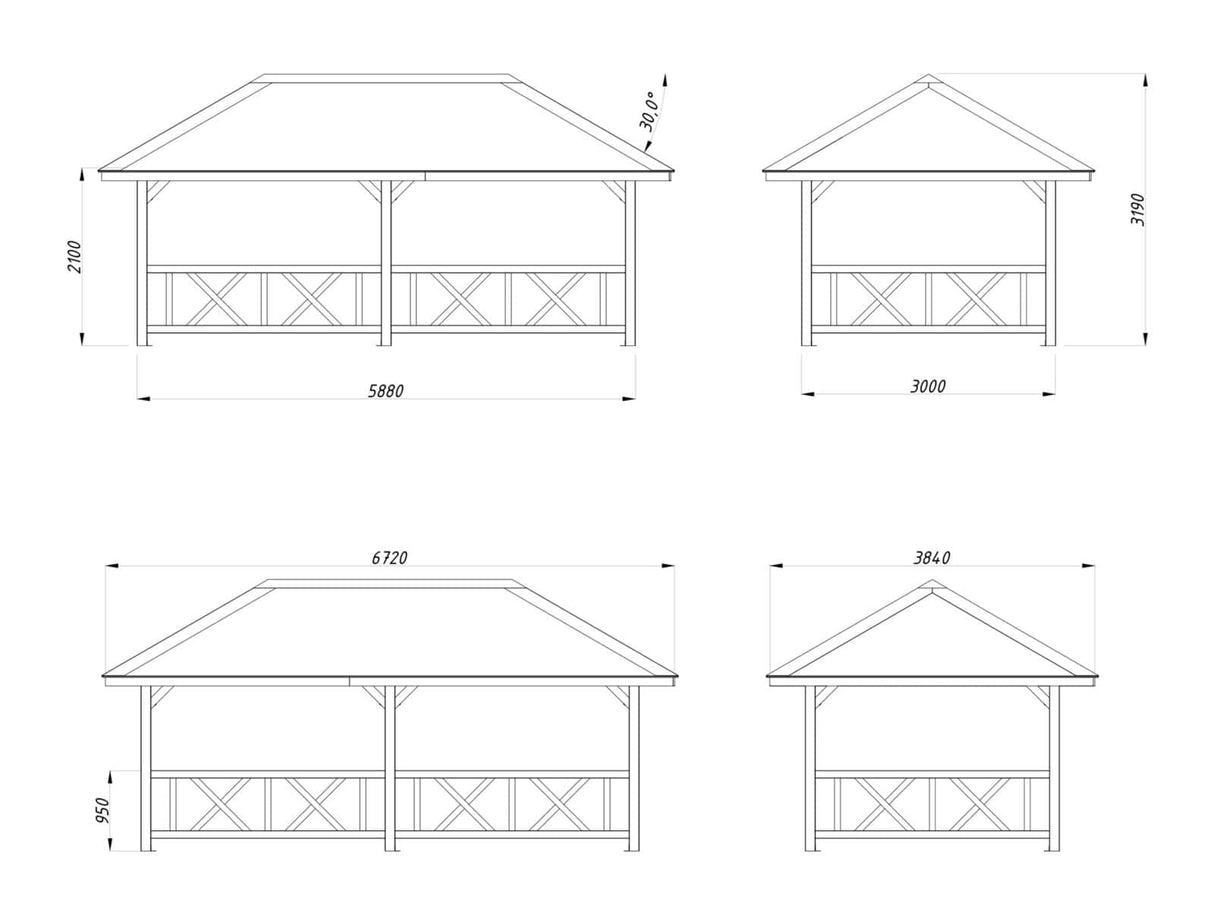 Bianca 107 (6x3m | 16,6m²) suurikokoinen tukeva puinen huvimaja