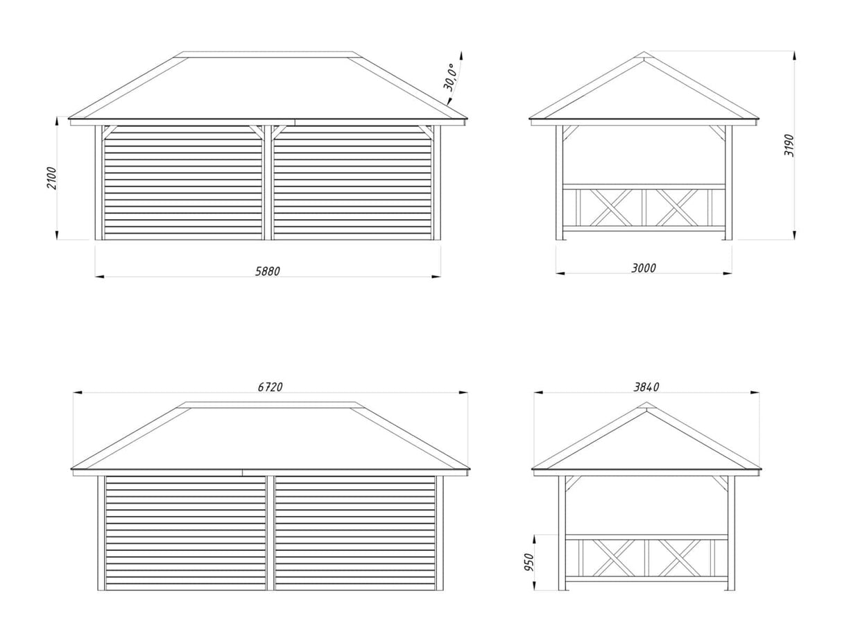 Bianca 108 (6x3m | 16,6m²) iso huvimaja kiinteällä takaseinällä