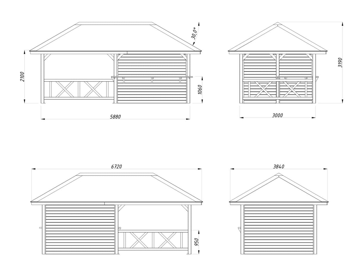 Bianca 110 (5,9x3m | 16,6m²) puutarhabaari katoksella