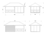 Bianca 204/504 (6x3m | 16,6m²) piharakennus kolmella lasiseinällä ja huvimajalla (saatavana tuplalasilla)