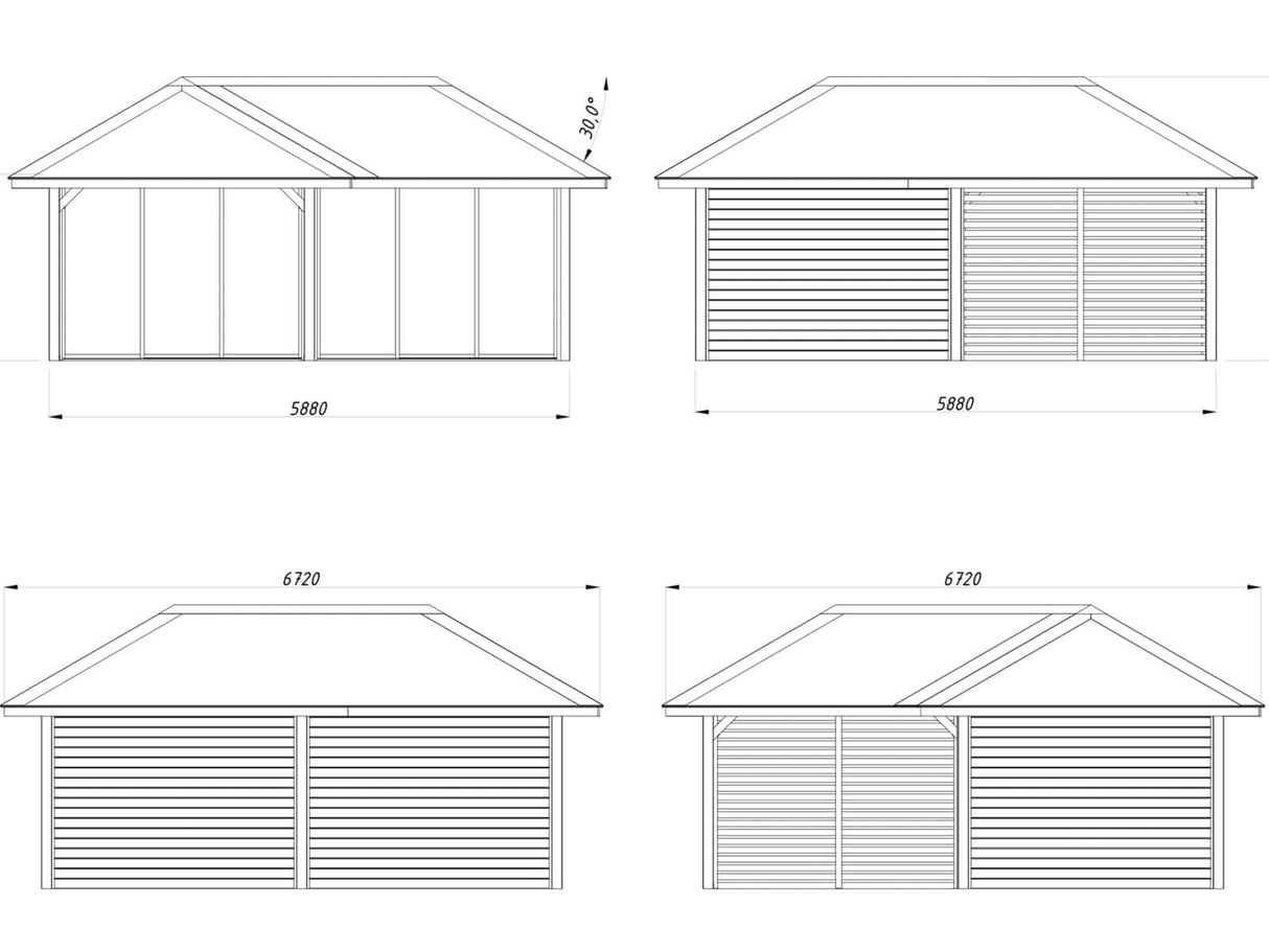 Bianca 213/513 (6x6m | 24,9m²) piharakennus liukuovilla (saatavana tuplalasilla)