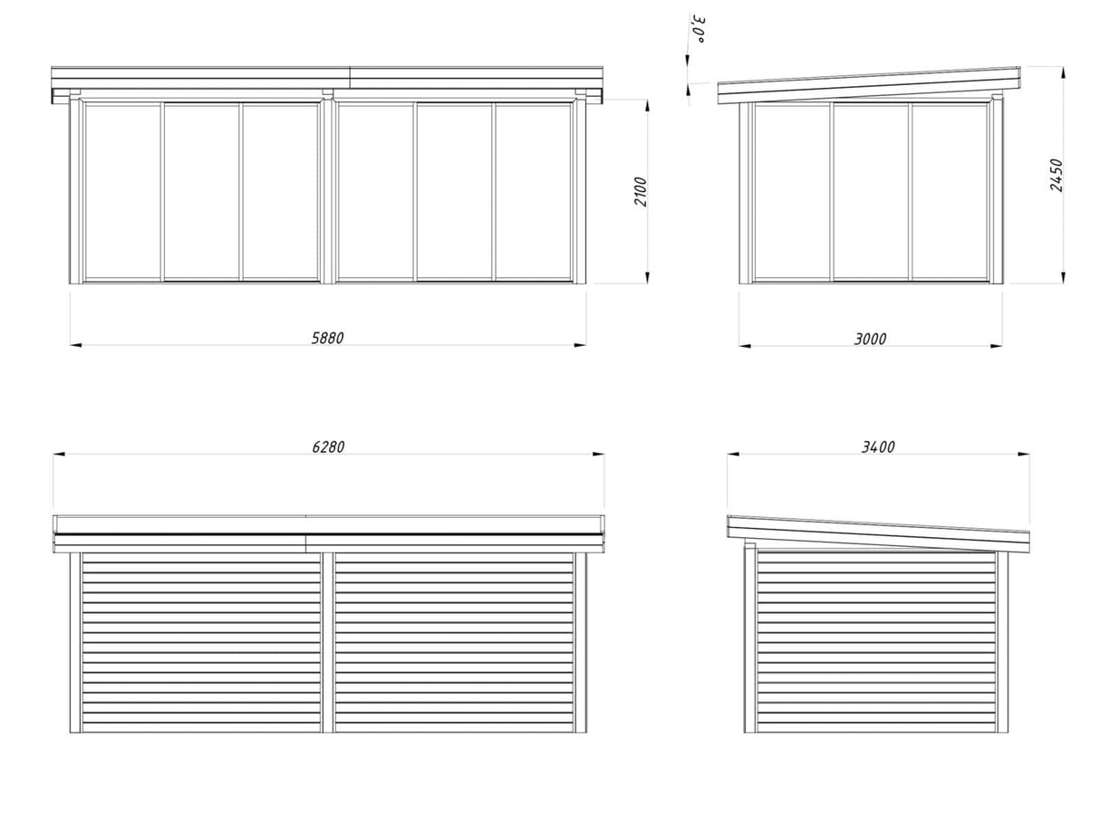 Lenna 402/702 (6x3m | 16,6m²) Lasinen piharakennus liukuovilla (Saatavana tuplalasilla)