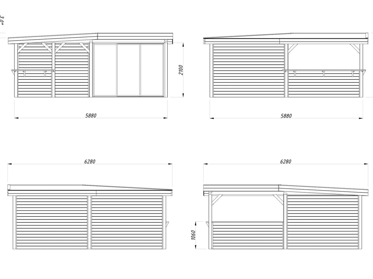 Lenna 409/709 (6x6m | 24,9m²) Lasinen piharakennus liukuovilla (Saatavana tuplalasilla)
