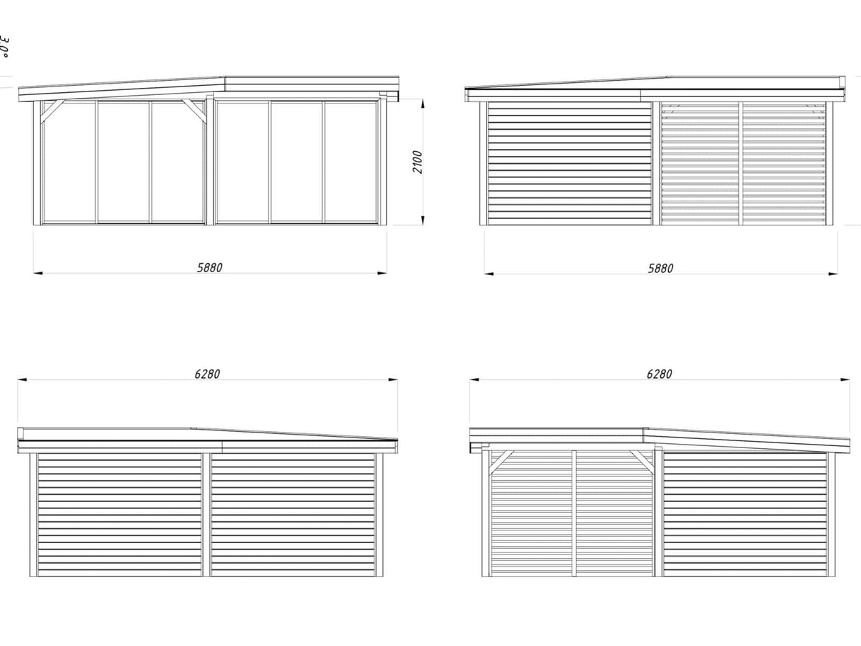Lenna 413/713 (6x6m | 24,9m²) Lasinen piharakennus liukuovilla (Saatavana tuplalasilla)