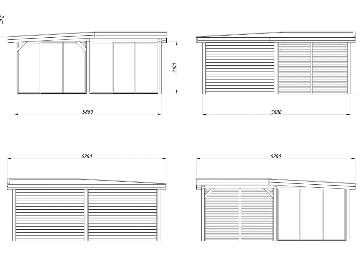 Lenna 414/714 (6x6m | 24,9m²) Lasinen piharakennus liukuovilla (Saatavana tuplalasilla)