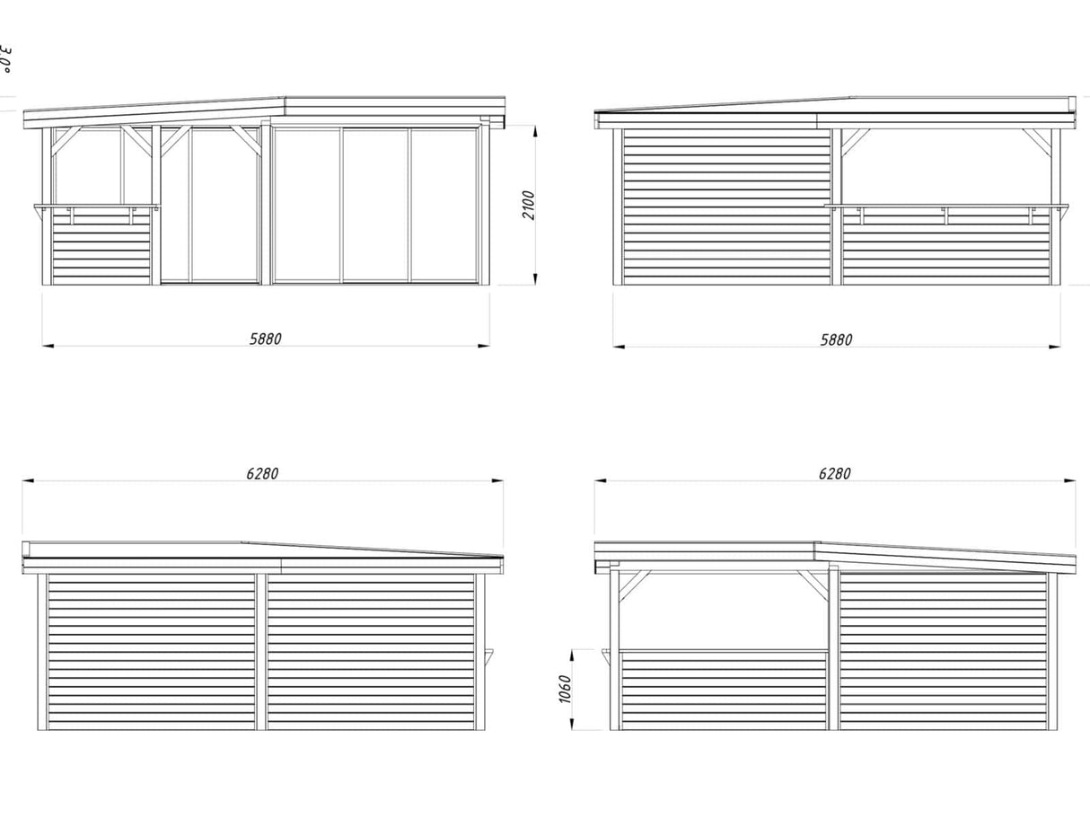 Lenna 422/722 (6x6m | 24,9m²) Lasinen piharakennus liukuovilla (Saatavana tuplalasilla)