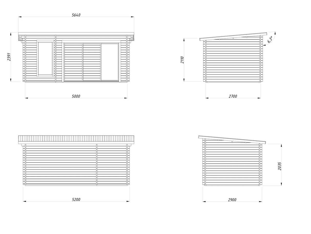 Sanna Sauna XL (5,2x2,9m | 12,8m² | 44mm) Moderni pihasauna tuplasillisilla liukuovilla