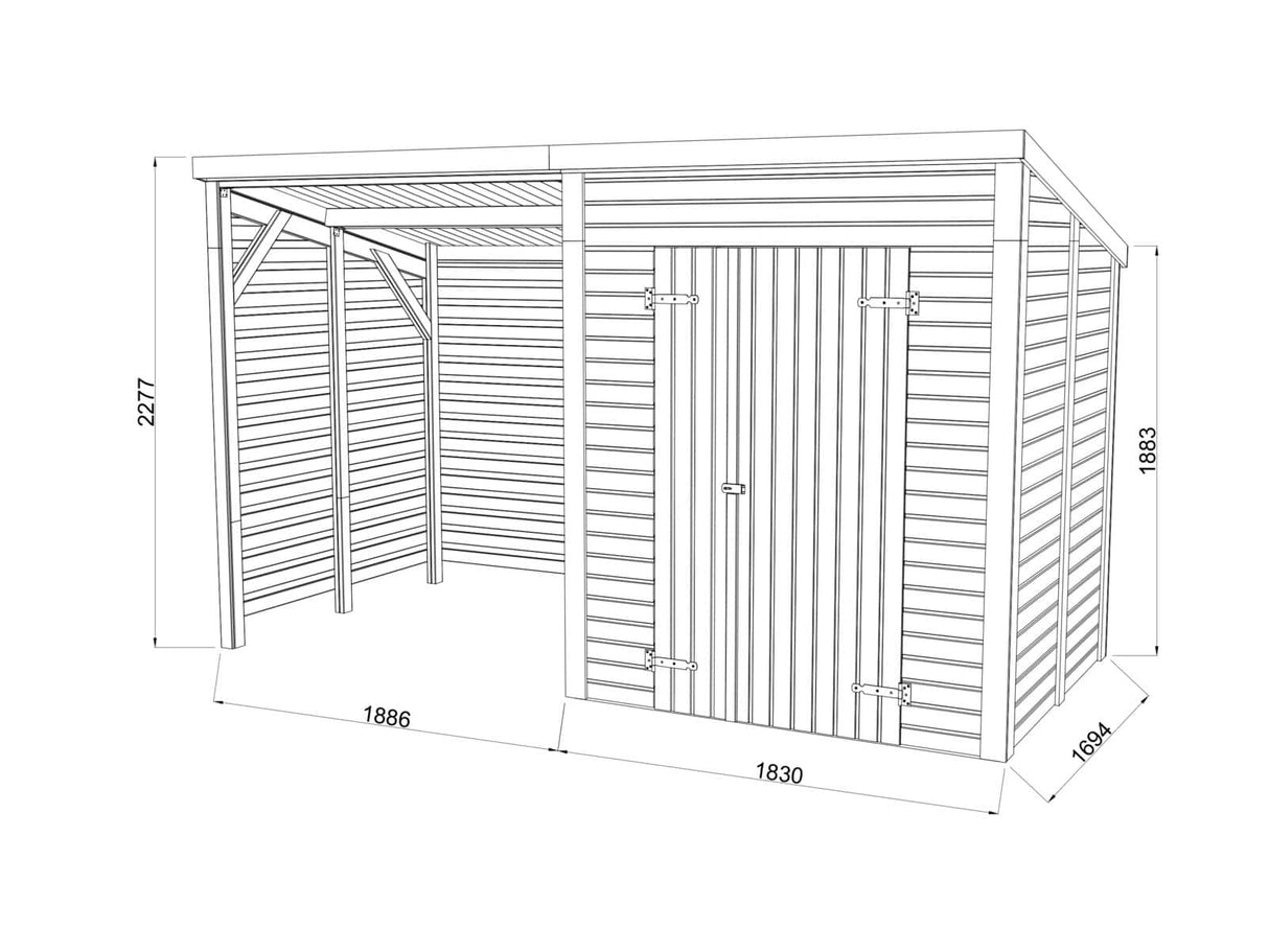 Leif L (3,7x1,7m | 3,0+2,9m²) Käytännöllinen puutarhavaja